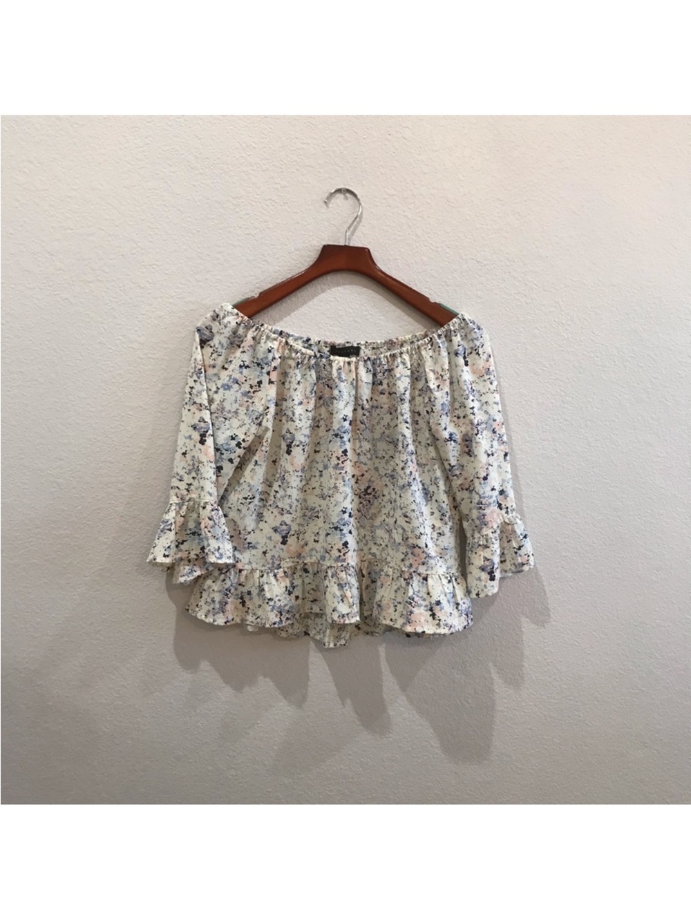 Sanctuary Off-Shoulder Floral Ruffle Top - White with Pastel Print